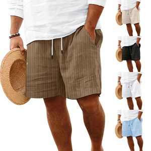 Pantalones cortos informales cómodos con cordón a rayas para hombre, cintura elástica transpirable, bolsillo de moda, estilo playero para recreación deportiva - Product Image 6