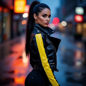 Chaquetas de PU Abrigos recortados de cuero de retales de color contrastante Trajes con cremallera Chaqueta de invierno Mujer | Chaqueta corta de cuero para mujer - Product Image 4