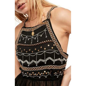 Canotta Nera Camille da Donna Free People, Taglia Grande, Ricamata e con Pizzo, in Maglia di Modal - Product Image 4
