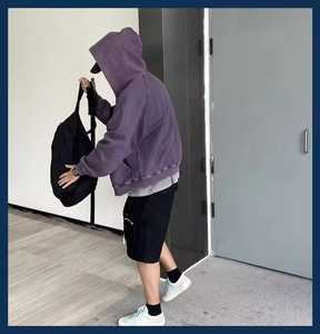 เสื้อมีฮู้ดแบบมีซิปสำหรับผู้ชายผ้าคอตตอนโอเวอร์ไซส์โอเวอร์ไซส์สไตล์วินเทจ - Product Image 5