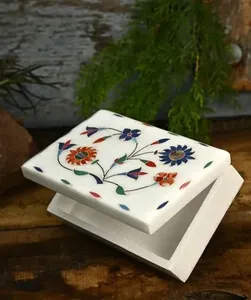 Joyero con incrustaciones de mármol hecho a mano de calidad superior, Forma cuadrada redonda, superventas en Alibaba para organizar joyas - Product Image 2