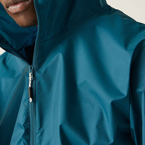 Wholesale Custom Logo Men's Canvas Windbreaker Jacket with <b>Stand</b> Collar Hooded OEM Zipper Jacket with Front Logo Position - Product Image 5