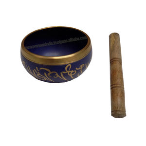 ชามโลหะสีน้ำเงินสำหรับฝึกสมาธิสำหรับงานฝีมือทรงกลมทำจากทองเหลืองพร้อมค้อน - Product Image 2