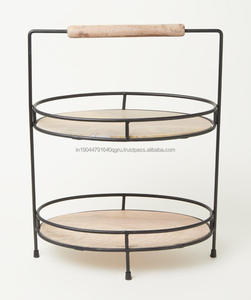Support à gâteau rond métallique et en bois personnalisé avec prise ferme pour la décoration intérieure à des fins occasionnelles de fête de mariage - Product Image 1