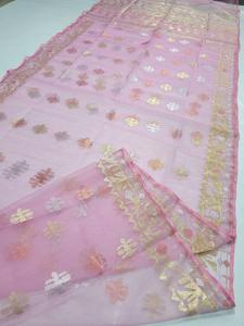 Trendy <b>Pink</b> Deshi Dhakai Jamdani Sharee for Women JAMDANI <b>FABRIC</b> Blue RED GREEN Golden Sky Blue From Bangladesh - Product Image 6