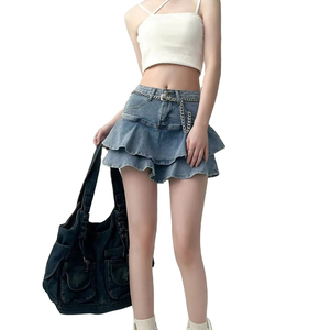 Y2K Women's High-Waisted A-Line Cake Skirt Customizable Double <b>Denim</b> <b>Stretch</b> Slimming Straight Anti-Slip Wrap for Autumn - Product Image 2