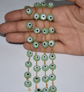 Magnifique chaîne de chapelet en perles d'œil de péridot vert de 4 mm, plaquée or, faite à la main, pour la fabrication de bijoux - Product Image 2