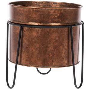 Maceta de Metal con Recubrimiento de Cobre Antiguo para Interiores y Exteriores, con Soporte de Hierro Negro, Maceta Redonda para Decoración del Hogar y Jardín - Product Image 1