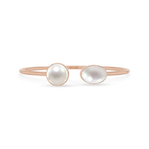 18K Rose Gold Plated High Finish Trendy Adjustable Pearl Twister <b>Bracelet</b> Oval Cab Bezel Setting Handmade Unisex Jewelry - Product Image 1