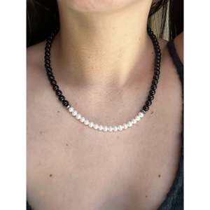 Collier en perles d'eau douce et onyx en argent sterling, style religieux vintage - Product Image 3