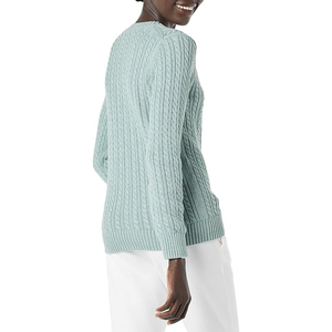 Otoño Invierno mujer manga larga cuello redondo suéter Tops transpirable R5ibbed cárdigan de punto de talla grande estilo Casual - Product Image 4