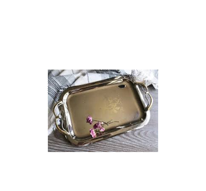 Bandejas redondas de acero para servir alimentos, bandeja de metal, placa para servir, esquinero tallado a mano con mango, fabricación de fábrica - Product Image 5