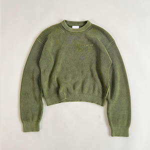 Vêtements personnalisés en gros Vintage pull unisexe à manches longues surdimensionné poids lourd col rond tricoté lavé chaud pull en tricot - Product Image 1