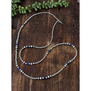 Navajo Style Graduated Pearl Necklace Lapis & Sterling Silver Strung - Product Image 2