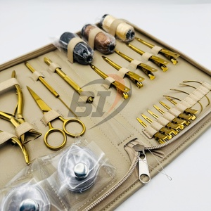 Juego de Pinzas para Extensiones de Cabello, Acero Inoxidable, Dorado, Plasma, Estuche de Cuero Beige, Pinza para Microperlas, Logotipo Personalizado, Herramientas de Peinado - Product Image 2