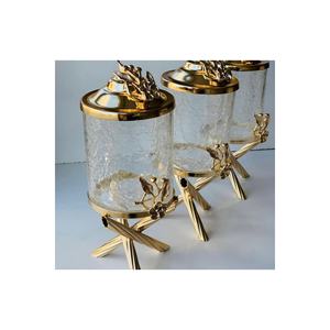 Juego de 3 Frascos Japoneses de Vidrio Craquelado con Acabado Dorado de Latón, 750 ml, Aptos para Almacenamiento de Alimentos y Contenedores - Product Image 3