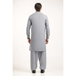 Salwar Kameez gris clair pour homme, élégant, brodé, sans plis, en tissu mélangé, tenue ethnique pakistanaise, vêtement décontracté, Sherwani - Product Image 2