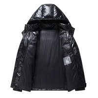 Manteau d'hiver matelassé pour homme, noir brillant, à capuche, fermeture éclair, motif léopard, emballage en forme de tambour, vêtement d'extérieur chaud et tendance