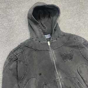 Vintage 380gsm Acid Wash Drawstring <b>Hoodie</b> Sweatsuit | Sunfaded Stone Wash Embroidered Raw Hem Maternity Set - Product Image 2