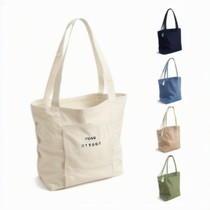 Bolsos de mano a rayas con estampado de lona de algodón suave a la moda, asas de cordón elegantes, diseños de logotipo personalizados hechos en la India, se pueden personalizar - Product Image 2