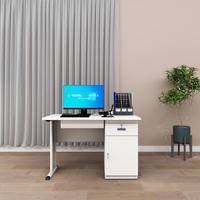Table de bureau en acier avec support de jambe unique à gauche et combinaison de tiroirs à droite