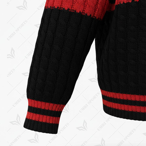 Cardigan en tricot rayé noir et rouge pour femme, manches longues, décontracté, style sororité, fermeture boutonnée, 100% acrylique - Product Image 2