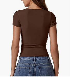 Venta al por mayor de camisetas cortas de manga corta con logotipo personalizado para mujer Slim Boxy Fit algodón transpirable camisas en blanco para mujer - Product Image 3