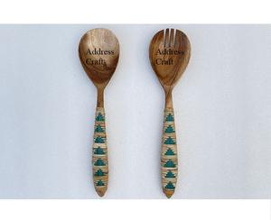 Poignée en rotin tissé à la main de qualité supérieure couverts poignée en osier décoratif serveur à salade fourchette en bois cuillère ensemble outils à salade cuisine - Product Image 4