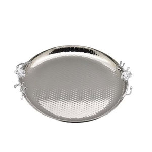 Elegante bandeja de servicio ovalada de acero inoxidable martillada a mano con asas decorativas, Decoración de mesa, bandeja para servir alimentos al mejor precio - Product Image 1