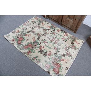Petit tapis turc 3,2x4,6 pieds (99x139 cm), tapis oriental en laine blanc vintage - Product Image 4