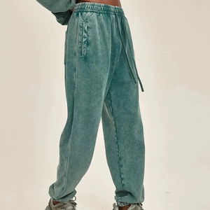 Custom Side Rhinestone Elastic Waist Acid Washed Double Waist Baggy Wid Leg <b>Stacked</b> Street Style Sweatpants for Men - Product Image 1