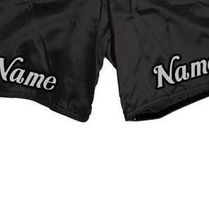 Shorts décontractés pour hommes en satin noir style MMA avec impression de nom, respirants, imperméables, haute élasticité et cordon de serrage – Vente en gros - Product Image 4