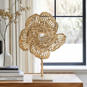 Escultura de hoja Glam de aluminio dorado moderno más vendido, arte decorativo de mesa de Metal moderno para decoración elegante del hogar y la Oficina - Product Image 5