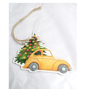 Juego de 8 etiquetas de regalo de coche de Navidad | Etiquetas de regalo de vacaciones de Navidad troqueladas presenta Etiqueta de regalo ilustrada a mano y hecha a mano - Product Image 1