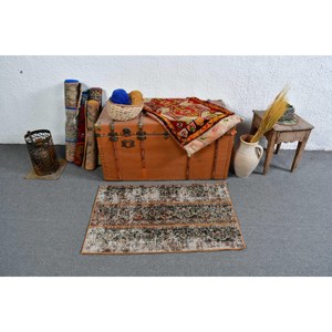 2.1x3.2 ft Rug, Turkish Vintage Small Rug, <b>Brown</b> <b>Wool</b> Rug - Product Image 2