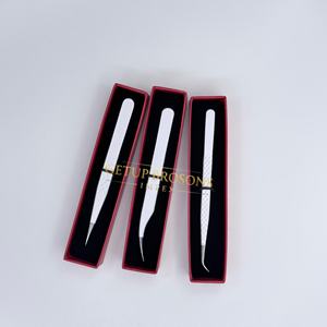 Pinzas Profesionales para Extensión de Pestañas, Pinzas de Aislamiento de Acero Inoxidable con Punta de Fibra, Recubrimiento en Polvo Blanco, Herramienta para Pestañas - Product Image 3