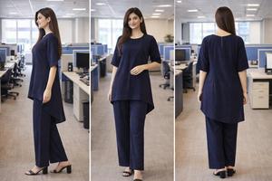 Conjunto de Dos Piezas Azul Marino para Mujer, Elegante Ropa de Oficina, Top y Pantalón, Atuendo Informal Elegante para el Trabajo, Disponible en Tallas M, L, XL, XXL - Product Image 5