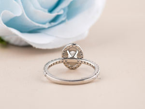 Bague de fiançailles ovale Halo Moissanite en argent sterling 925 pavé classique D couleur VVS1 classique bague de mariée ovale pour femme - Product Image 4