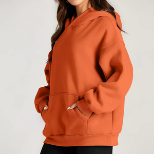 Femmes hiver personnalisé imprimé sweats à capuche surdimensionné chute épaule manches haute qualité épais tricoté à capuche avant Logo polaire - Product Image 3