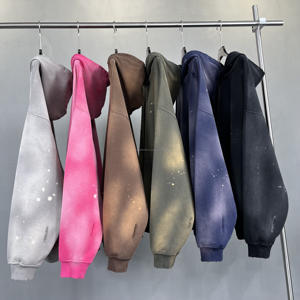 Sweatshirts pour hommes, sweat-shirt à capuche avec impression en relief délavée à l'acide, ensembles de sweat-shirts pour hommes, sweat-shirt uni vintage délavé - Product Image 2