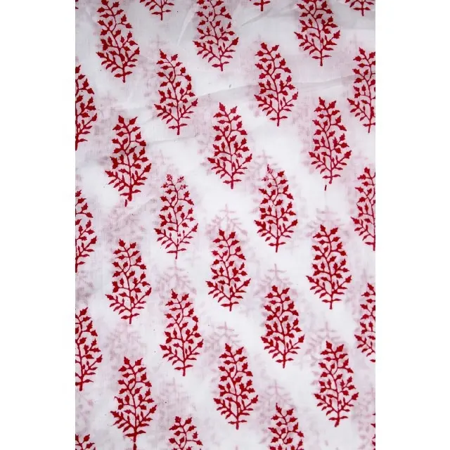 꽃 패턴 핸드 블록 인쇄 면직물 인도 달리기 5 야드 핸드 블록 인쇄 직물