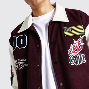 Chaqueta de plumón de invierno personalizable para hombre, abrigo de motorista informal con cuello alto de lana y manga de cuero PU, chaqueta universitaria personalizada - Product Image 3