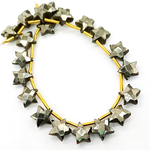 Pirita Natural facetada estrella tallada a mano piedras preciosas fabricación de joyas 10mm grado AAA pirita tallado cuentas sueltas de piedras preciosas Briolette - Product Image 1