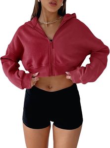 Premium French Terry Sudadera Proveedor Poliéster Manga larga Cuello alto Cremallera Corto Nude Oversize Sudaderas con capucha verdes para mujer - Product Image 6