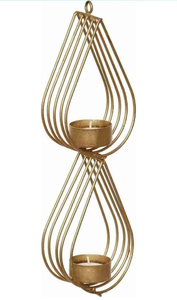 Fabriqué à la main 26.7 cm en métal doré suspendu porte-lumière Double conception de larme pour la décoration de la maison à Noël anniversaire de Pâques - Product Image 2