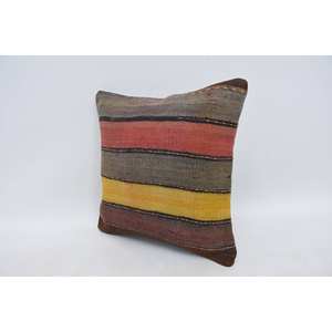 Almohada de lana Kilim Multicolor, cojín decorativo de retales de 14x14 pulgadas con técnica de tejido con patrón de hojas esponjosas Vintage - Product Image 4