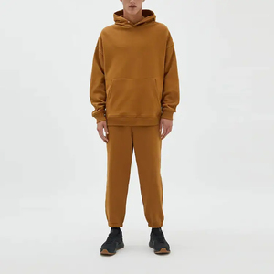 Conjuntos de chándal de invierno XL al por mayor, chándales cómodos y transpirables de felpa francesa con cuello redondo, bloques de colores de algodón 100% de talla grande - Product Image 1