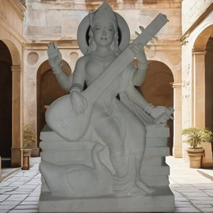 Estatua de deidad hindú Saraswati elegante hecha a mano para exhibición interior templos de jardín tradicionales decoración del hogar diseño arquitectónico - Product Image 1