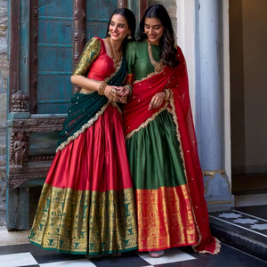 ชุดเดรสผ้าไหม chaniya choli อินเดียดั้งเดิมชุดเดรส navratri สำหรับ navratri สวม Garba lehenga flared จัดส่งฟรี - Product Image 1
