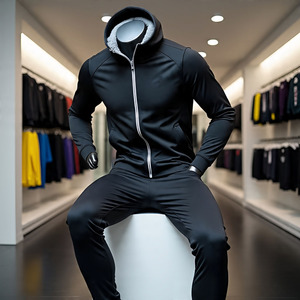 Men's <b>White</b> Hooded <b>Tracksuit</b> Full Zipper Sporty Style Quick Dry Spandex Polyester Regular Fit Spring Solid Color Side Pockets - Product Image 3